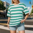 thumbnail image 2 of Posijego Women's T Shirts Striped Color Block Short Sleeve Tee Crew Neck Casual Summer Tops Fashion Clothes, 2 of 5