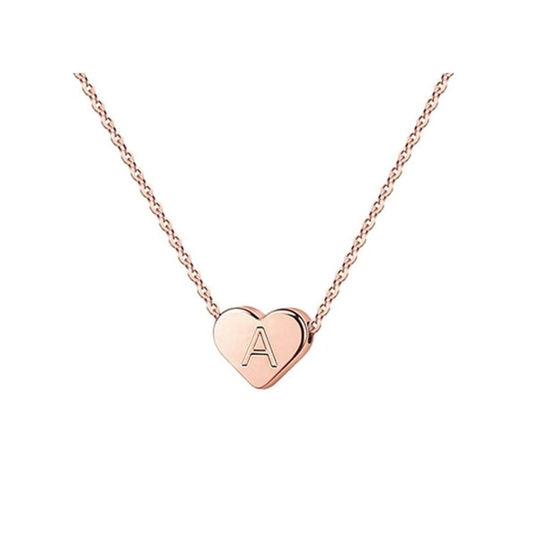 26 Initial Heart Shape Alphabet Collar para Mujeres Collares de Acero Inoxidable para Mujeres A Z 26 Alphabet Initial Collares de Oro Rosa para Mujeres Niñas