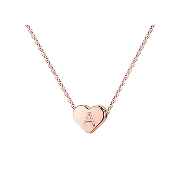 26 Initial Heart Shape Alphabet Collar para Mujeres Collares de Acero Inoxidable para Mujeres A Z 26 Alphabet Initial Collares de Oro Rosa para Mujeres Niñas