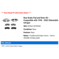 thumbnail image 2 of Rear Brake Pad and Rotor Kit - Compatible with 1998 - 2002 Oldsmobile Intrigue 1999 2000 2001, 2 of 2