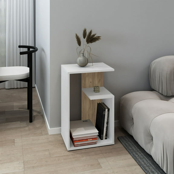 Dining Tables, Side Table 25" H, 1 Shelf, White Coffee Tables,Engineered Wood End Tables, Furniture, Primary Living Space, Tables