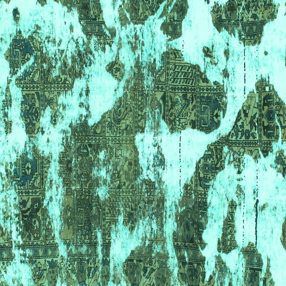 Ahgly Company Machine Washable Indoor Square Abstract Turquoise Blue Modern Area Rugs, 8' Square