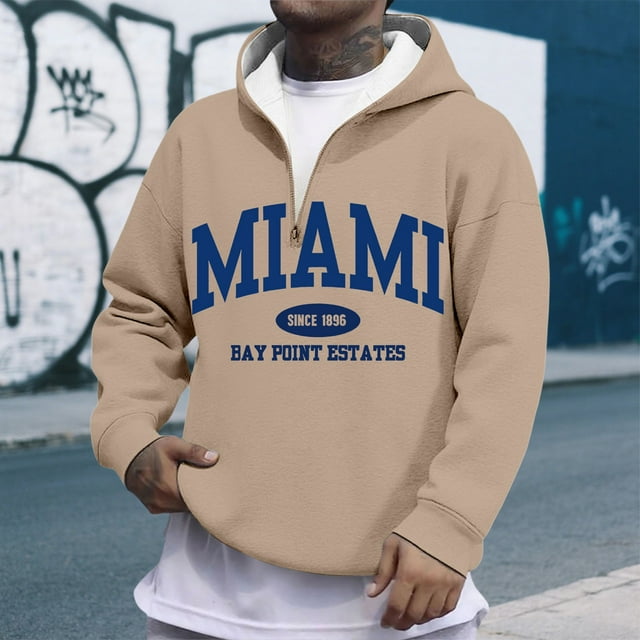 MHFRRA Sudadera con Capucha y Cremallera de Un Cuarto con Estampado de Letras, Suave, para Uso Diario, Cómoda, Ligera, Deportiva E Informal Caqui