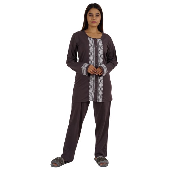 Moomaya Womens Solid 2 Pcs Nightwear Set Sleepwear Top & Pajama PJ NightSets