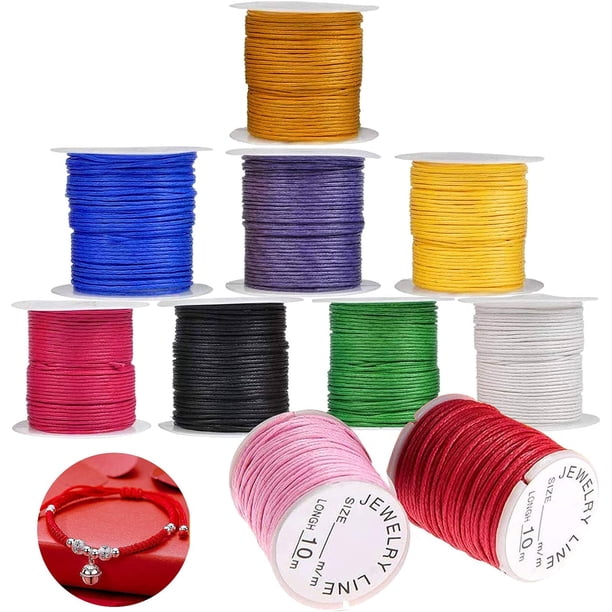 Cuerdas para pulseras, hilo de algodón multicolor, hilo de nailon trenzado, 10 rollos de cuerda de nailon para pulseras, collares, cadenas de joyería, bricolaje, perla, aproximadamente 10