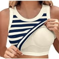 thumbnail image 3 of DDAPJ pyju Striped Tank Tops with Built in Bras for Women Ribbed Knit Crop Camisole To Shelf Bra Undershirts Prime Sales Blue XL, 3 of 8