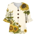 thumbnail image 5 of Dolkfu Multicolor Women'S Summer Tops Button V-Neck Sunflower Print Elbow-Length Printed Retro Floral Blouses & Tops Multicolor,L, 5 of 5