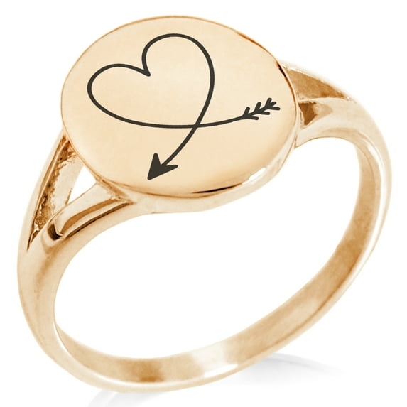 Stainless Steel Heart Love Arrow Minimalist Oval Top Polished Statement Ring