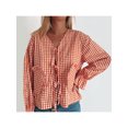 thumbnail image 4 of Yunliwuli Women’s Tie-up Front Tops Long Sleeve V Neck Plaid Print Shirts Blouses with Heart Pockets, 4 of 9
