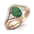 thumbnail image 2 of 1.54 Ctw Natural Emerald 925 Sterling Silver Rose Vermeil Classic Dual Band Women Bridal Ring, 2 of 3