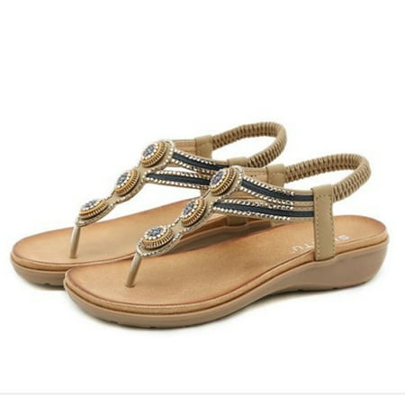 

DAFENGEA Women Flat Sandals Summer Casual Boho Casual Flat Ankle T-Strap Thong Elastic Comfortable Flip Flops Beach Light Weight Wear-Resistant Shoes Gladiator Footwear