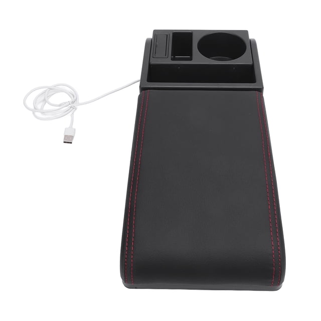 Car Armrest Cover Cushion, Auto Center Console Armrest Pillow, Adjustable Length Car Center Console Cover with USB Charging Port Cup Holder for Most Car, Car Interior Accessories