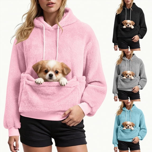 larppty Hoodie with Dog Pouch, Kangaroo Pouch Hoodies for Women, Soft Warm Pet Carrier Hoodie with Pet Pocket for Carrying Puppy Kitten (Sky Blue, S)