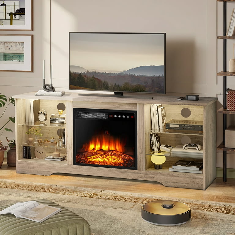 Vitesse 58 Inches Fireplace TV Stand for TVS Up to 65 Inches Console with 18 Electric Fireplace Grey by VitesseHome