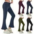 thumbnail image 2 of Bloomae Stretchy Jeans for Women High Waist Flare Jeggings Leggings with Back Pockets Loose Wide Leg Tummy Control Bootcut Bell Bottom Faux Denim Pants Navy M, 2 of 10