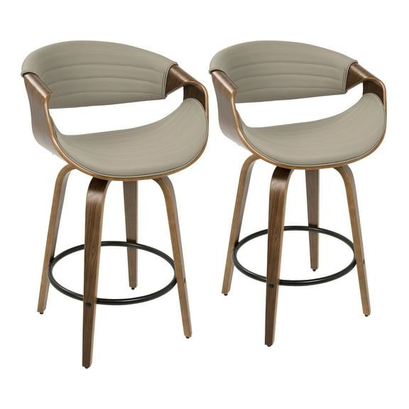 Symphony Mid-Century Modern Counter Stool in Walnut and Grey Faux Leather by LumiSource - Set of 2