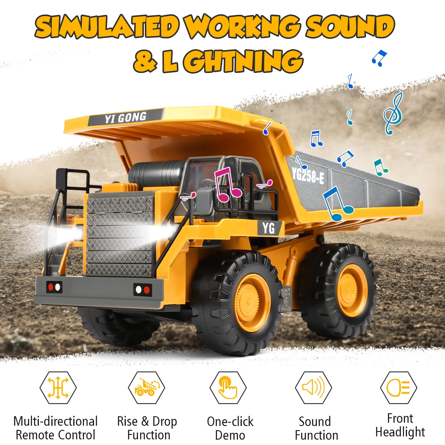 Freecat Remote Control Dump Truck, 1:20 Remote control trucks for kids boys 8-12, RC Construction Vehicles Toys W/Light Sound, Birthday Christmas Gifts for Boys Ages 3 4 5 6 7 8+.
