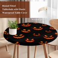 thumbnail image 5 of Round Table Cover 36-44 Inch Halloween Waterproof Reusable Table Cloth Round Fitted Vinyl Tablecloth with Elastic Edged for Parties Outdoors, Orange Red Horror Classic Black, 5 of 9