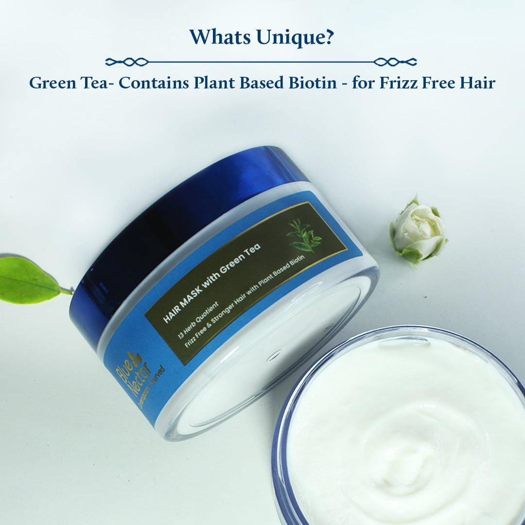 Blue Nectar Anti Frizz Hair Mask for Dry & Frizzy Hair | Enriched with Natural Biotin for Hair Growth (13 herbs, 7 Oz)