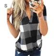 thumbnail image 4 of Guardurnaity Camiseta de mujer con cuello en V y manga corta con estampado a cuadros, blusa informal Prendas para la parte del cuerpo Gris S Guardurnaity AP001851-09, 4 of 5
