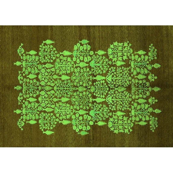 Ahgly Company Indoor Rectangle Oriental Green Industrial Area Rugs, 3' x 5'