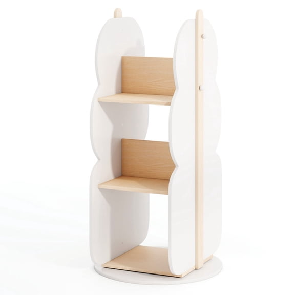 Furnibear 360 Degree Rotating Kids Bookshelf Toy Storage Organizer with 5 Shelves for Books and Toys Freestanding Storage Bins, White