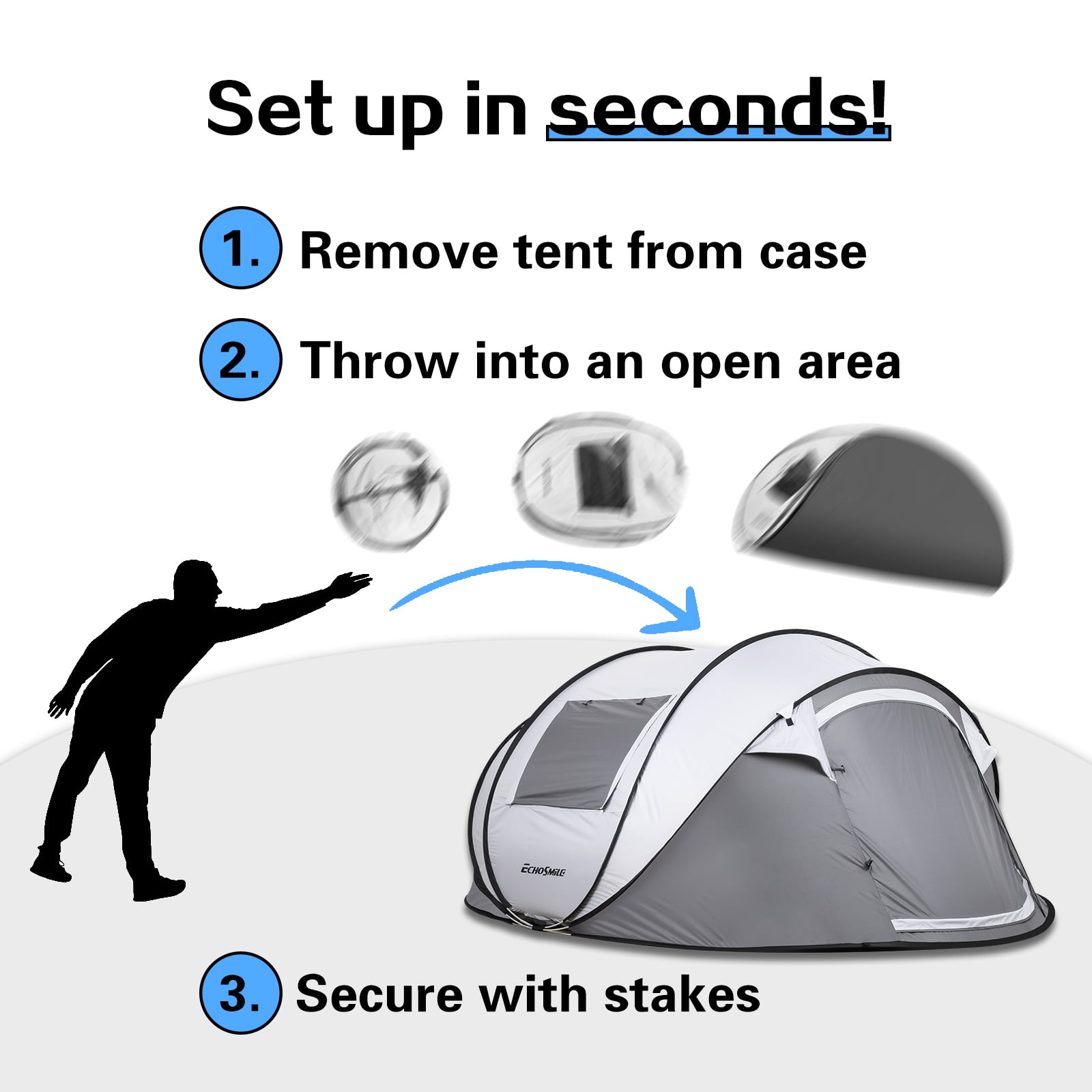 Acpouw  Instant Pop Up Camping Tent, 2/4/6 Person, Easy Setup Tent, Water Resistant Dome, Portable with Carry Bag for Camping, Hiking & Traveling