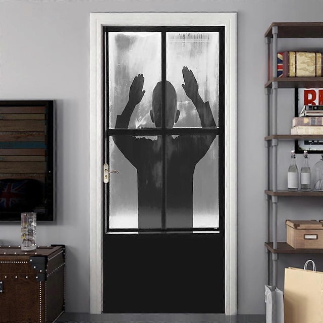 Halloween 3D Scary Beg for Help Door Stickers, 30 x 79 inch Beg for Help Realistic Door Wallpaper Sticker for Halloween Decoration, Removable Wall Sti