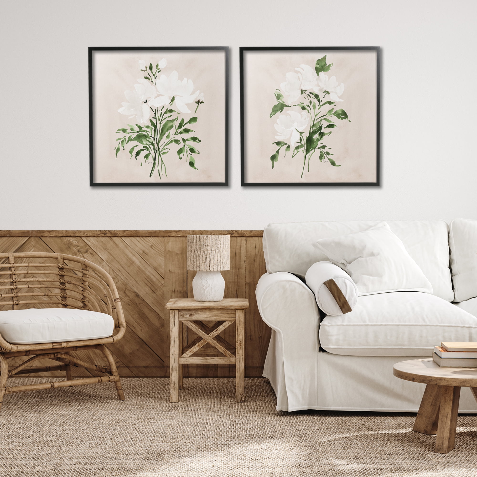 Stupell Industries White On Tan Botanicals 2 Piece Black Framed Giclee Art Set, design by Lucille Price
