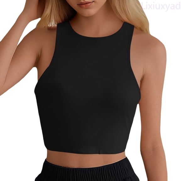 Lixiuxyad Womens Loose Tank Tops Women's Sleeveless Neck Double Lined Casual Basic Tank Crop Tops,Black