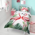 thumbnail image 4 of Flamingos with Tropical Leaves Duvet Cover and Pillowcase Set for Single Bedding, Bedroom Accessories for Kids Teens, 4 of 5