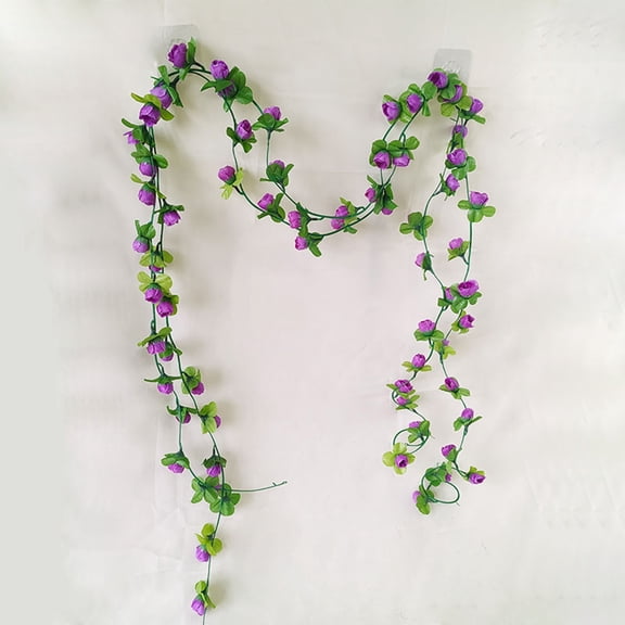 2PC Valentine's Day Fake Rose Garland, 7.5Ft Artificial Vines Flowers Hanging Rose Vine for Table Wedding Backdrop Arch Wall Party Mantle Festival Decor (Purple)