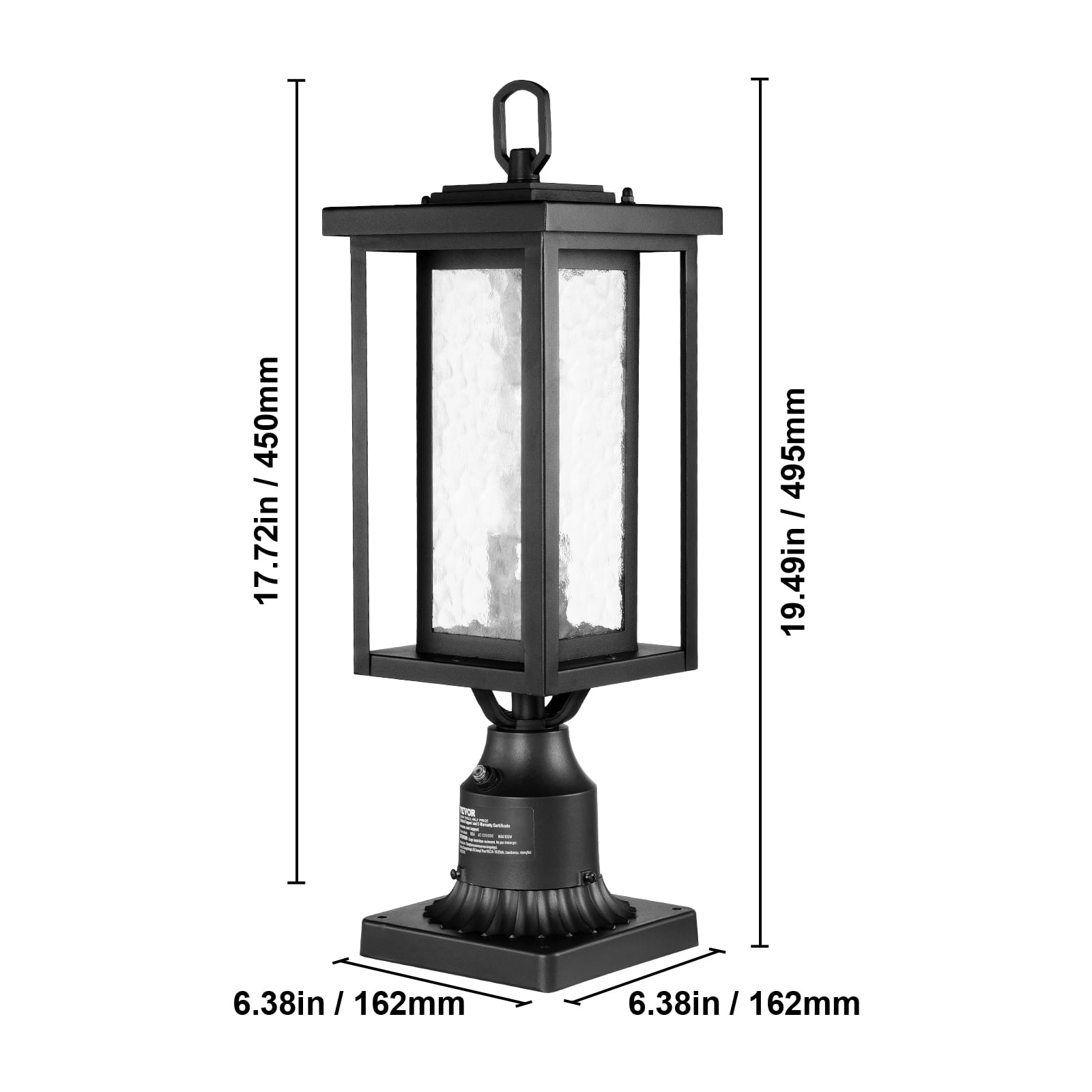 VEVOR 2 Pack Dusk to Dawn Outdoor Post Light, 17.72 in, Waterproof Lamp Post Light Fixtures with 3.5 in Pier Mount Base Glass Shade, Lightning-proof Exterior Pole Column Light