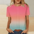 thumbnail image 2 of Htigea Womens Crew Neck Short Sleeve Shirts Gradient Color Tunic Tops Summer Casual Loose Fit Everyday Tees Hot Pink XL, 2 of 7