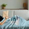thumbnail image 3 of City Soft Flannel Fleece Blanket, Winter Season Composition Snow Pattern with Houses and Bridges Architecture, Cozy Plush for Indoor and Outdoor Use, 70" x 90", Pale Blue Grey White, by Ambesonne, 3 of 5