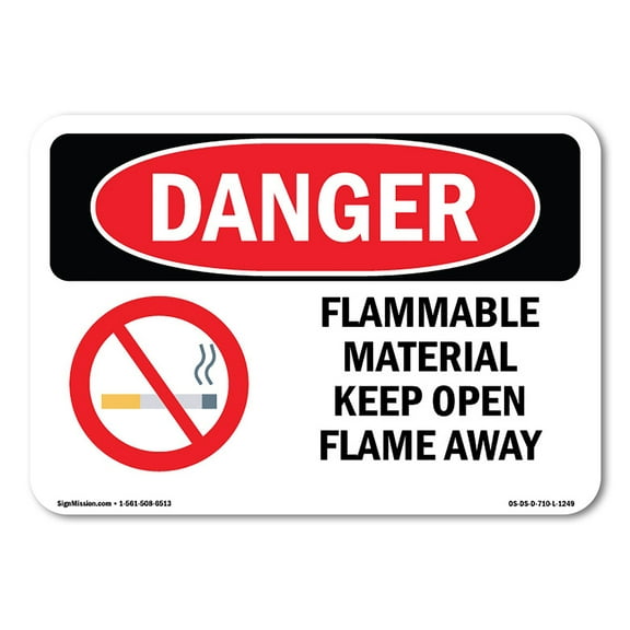 OSHA Danger Sign - Flammable Material Keep Open Flame Away | Decal | Protect Your Business, Construction Site, Shop Area |  Made in The USA