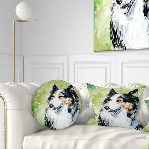 Designart Black Collie Dog Watercolor - Animal Throw Pillow - 12x20