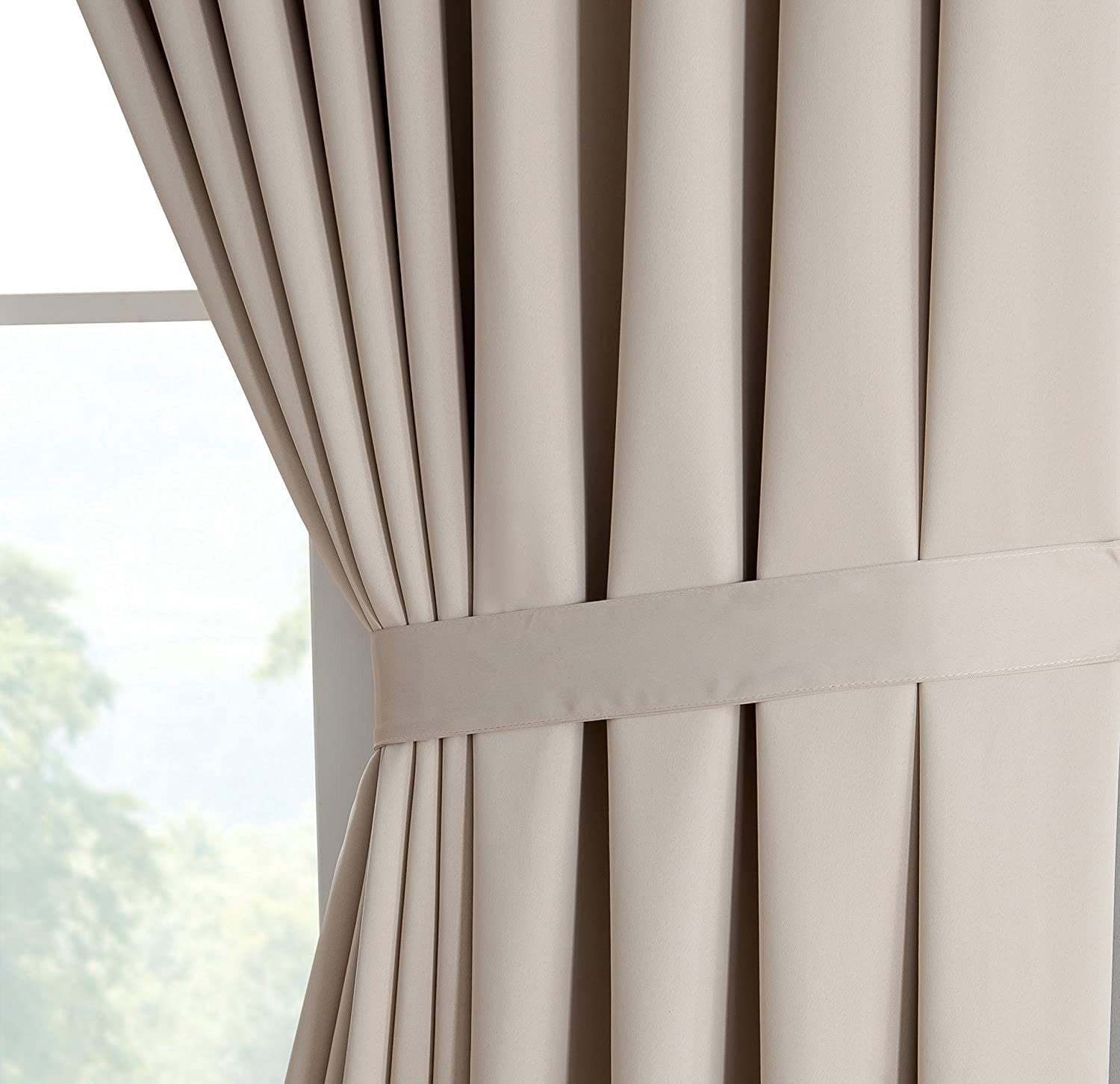 DecoSource - 2 Wall-to-Wall Blackout Grommet Curtains Panels - 108 Inch Long with Tiebacks - Total Size 216 Inch Wide 108 Each Panel - Solid Thermal Insulated 108" x 108", Ivory