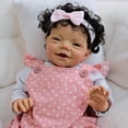 thumbnail image 2 of Realistic 20 inch Reborn Baby Dolls - African American Smiling Newborn Lifelike Black for Kids Aged 3 and Up with Accessories, 2 of 5