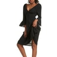 thumbnail image 5 of VEKDONE Women's Deep V Neck Dress 3/4 Ruffle Sleeve Midi Dress Solid Color Loose Fit Tunic Casual Dresses Knee Length Vacation Beach Dress Black XXL, 5 of 8