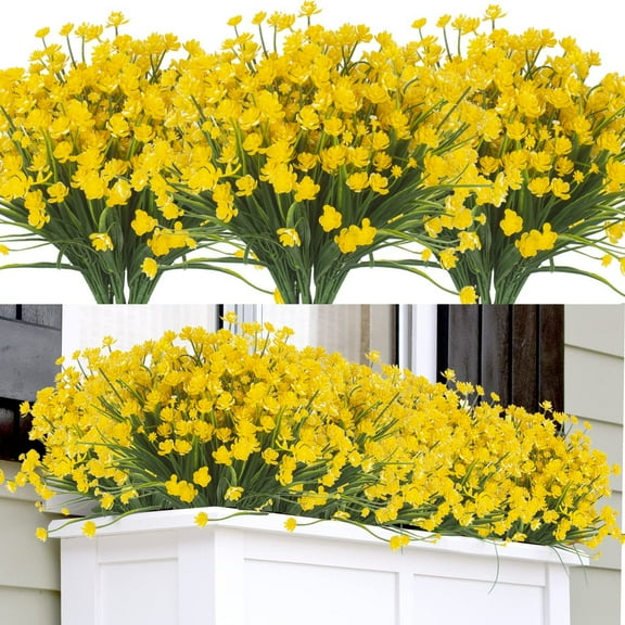 Morttic Artificial Fake Flowers, 12 Bundles Outdoor UV Resistant Greenery Shrubs Plants Indoor Outside Hanging Planter Home Garden Decor (Yellow)