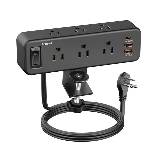Pinza de escritorio Power Strip PAEWOK con salida PD USB C 6 de 20 W