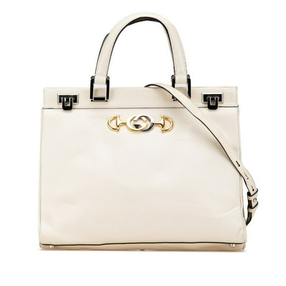 Pre-Owned Gucci Zumi Horsebit Handbag Shoulder Bag 564714 White Gold Silver Leather... (Good)