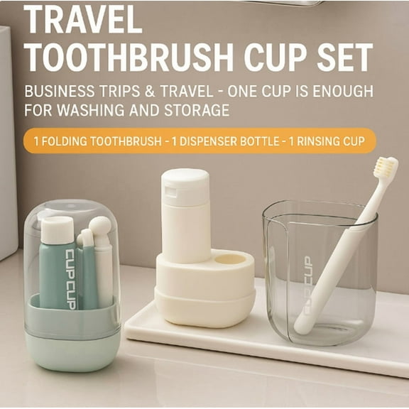 3-in-1 Portable Travel Toiletries Set – Compact Toothbrush, Toothpaste & Mouthwash Cup Holder | Mini Toiletry Organizer for Business Trips, Camping & Daily Use TIKA