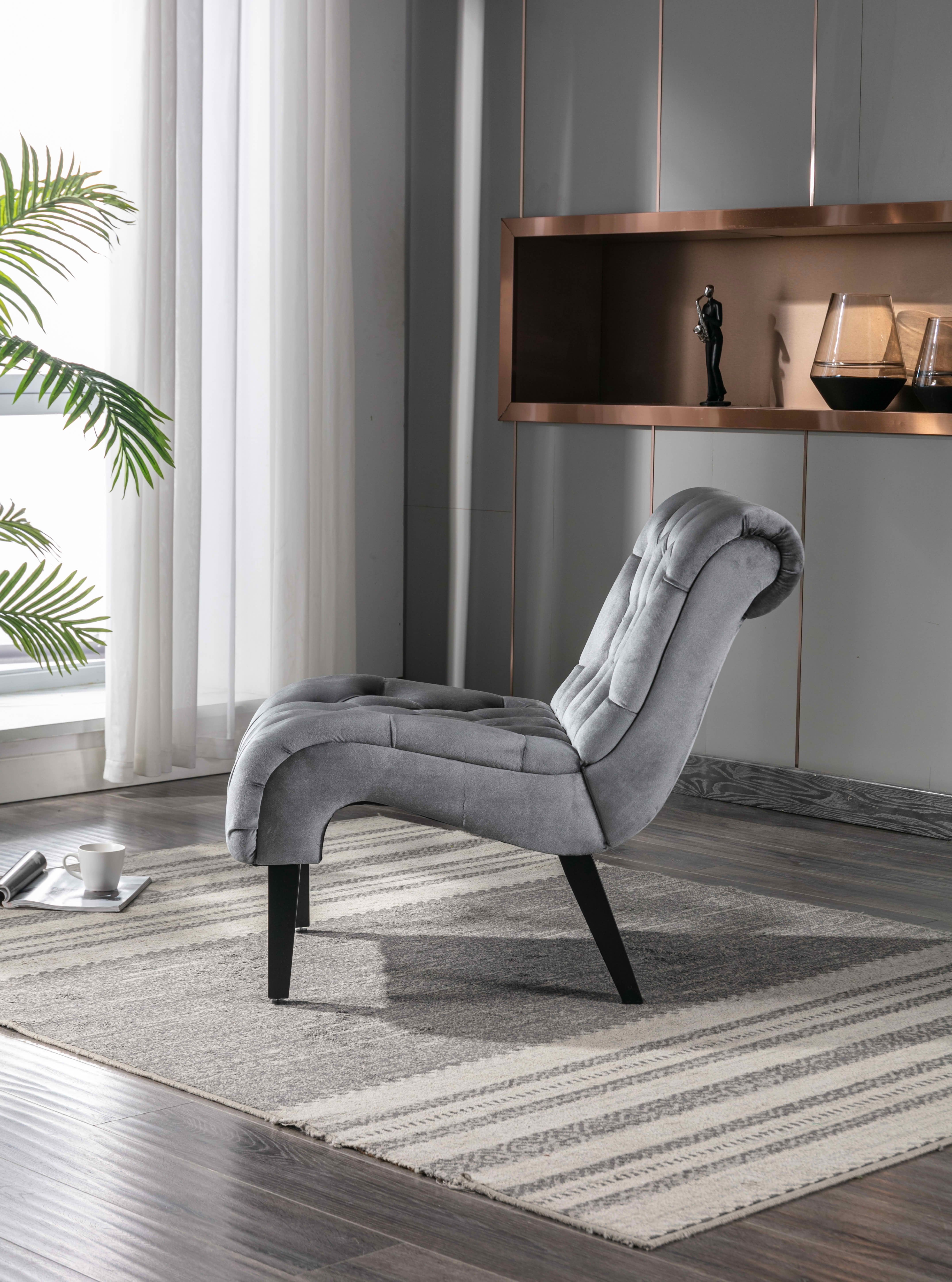 MAYEERTY 22.83-Inch Velvet Button Tufted Armless Accent Chair, Upholstered Leisure Side Chair with Wooden Legs for Bedroom Living Room Office