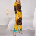 thumbnail image 3 of Fuzoiu Golden Sunflower in Blue Print Women's Long-Sleeved Pajama,Lounge Button Down Nightwear,Womens Notch Collar Pajama Set-Large, 3 of 7