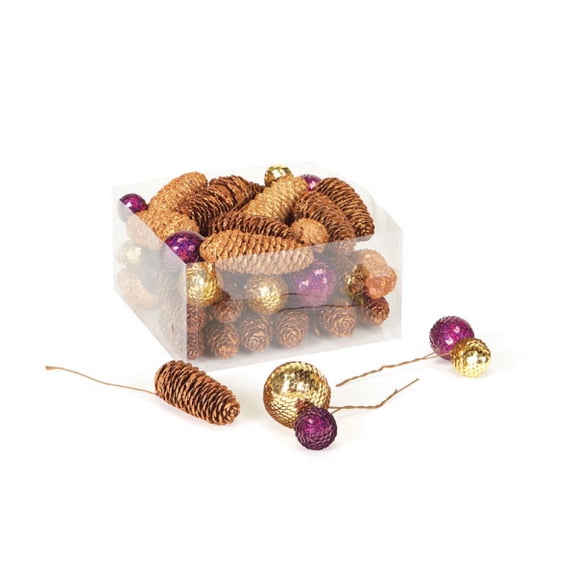 Melrose 41ct Disco Balls with Glittered Christmas Pine Cones Set 4" - Purple/Gold