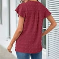 thumbnail image 4 of Women's Summer Blouses V Neck Swiss Dots Plain Work Tops Ruffle Short Sleeve Casual Comfy Loose Tunic Tops T Shirts, 4 of 7