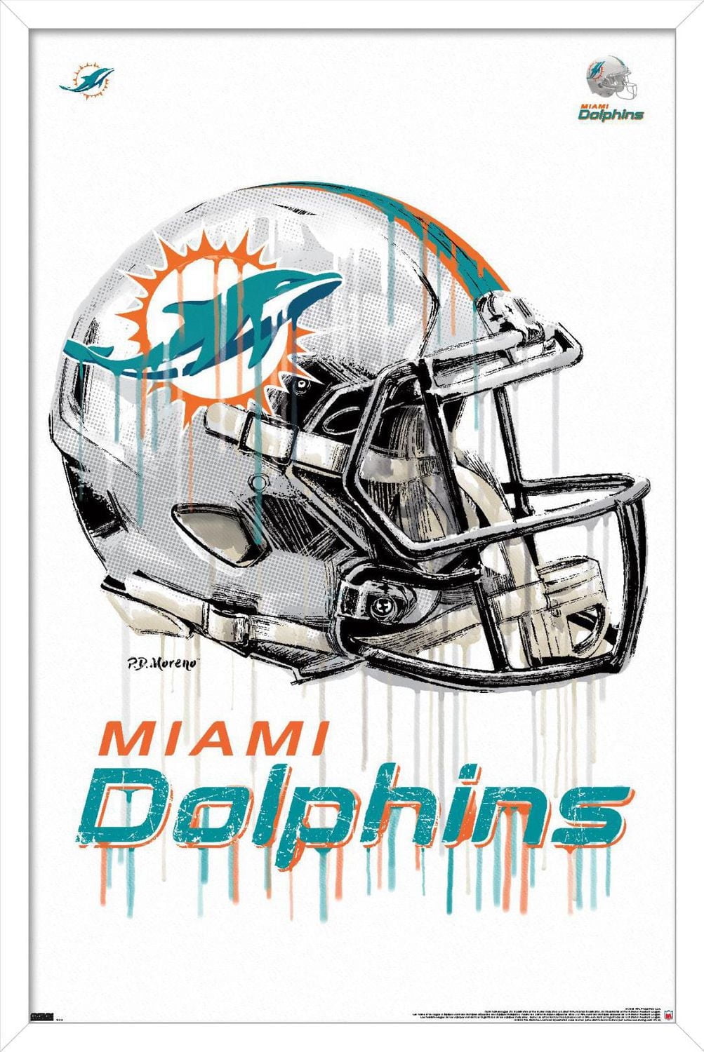 NFL Miami Dolphins - Drip Helmet 20 Wall Poster with Magnetic Frame, 22.375" x 34"