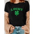 thumbnail image 1 of Women'S St. Patrick'S Day Lucky Clover T-Shirt, Casual Crew Neck Polyester Top with Slight Stretch, Regular Sleeve Pullover for All Seasons - H Fit Tee For Adult, Men, Women, Teen, Teenager, Adolesce, 1 of 4
